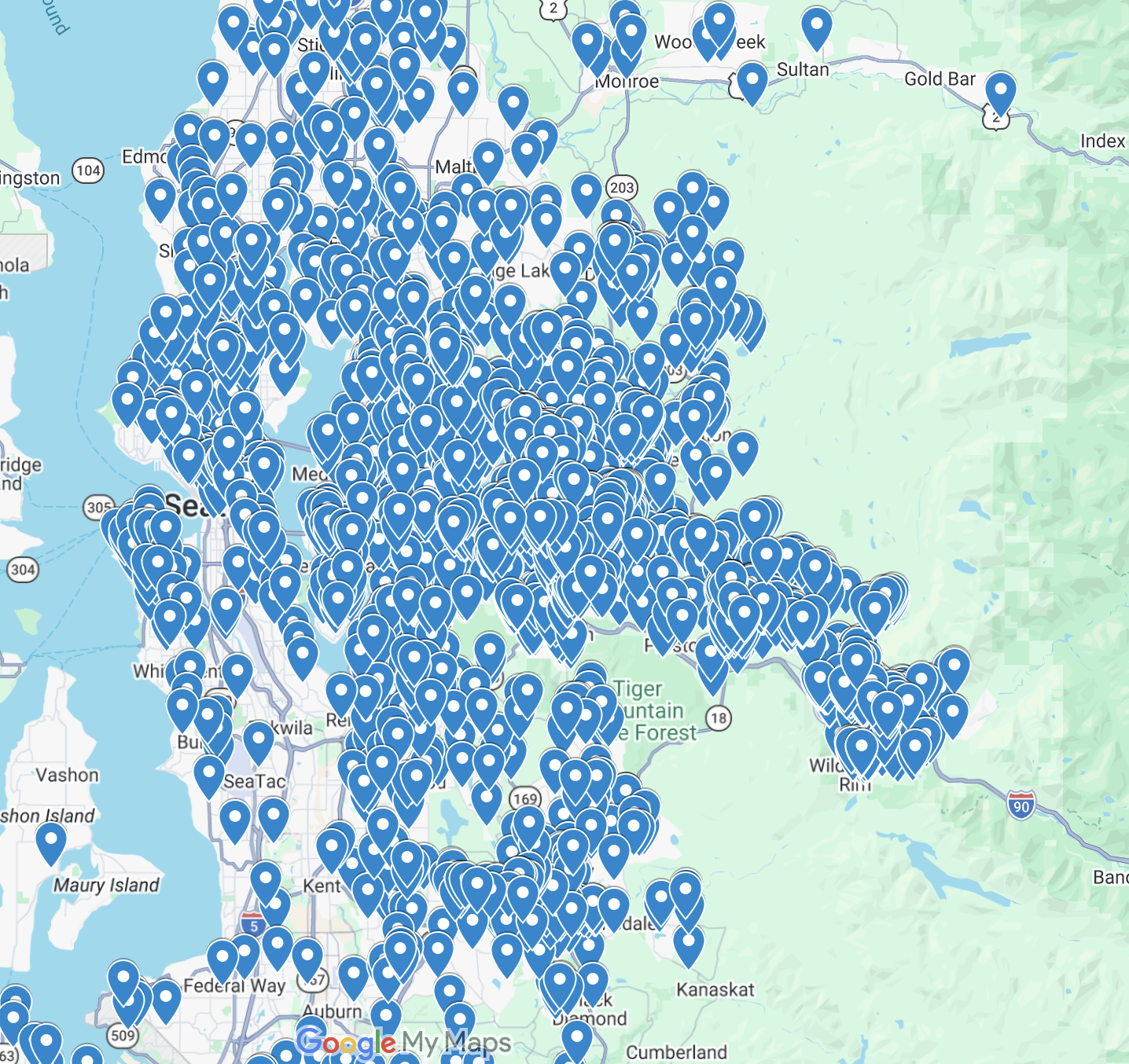 Map of Sno-King registrant households across the greater Seattle and Eastside region since January 2025